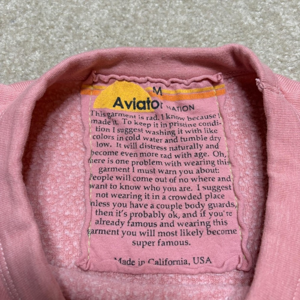 Aviator Nation Crewneck Sweatshirt Womens Medium Pink Heart Fleece Pullover - Picture 4 of 10